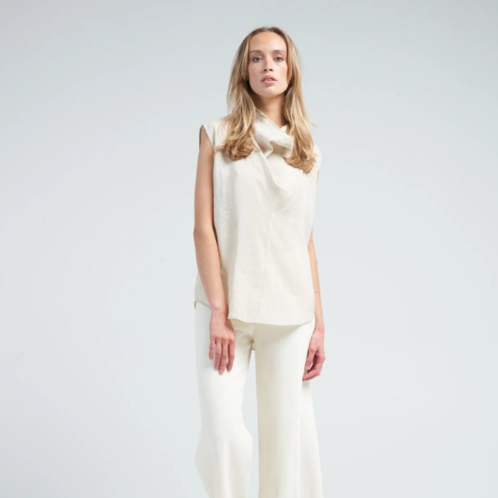 Toteme Cowl-neck sleeveless woven-blend top